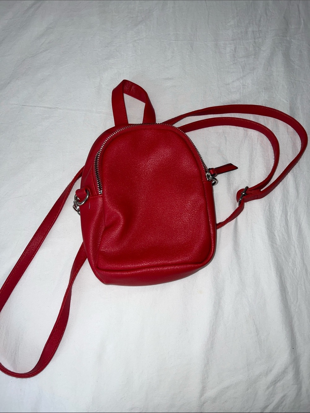 Red Mini Leather Crossbody Backpack